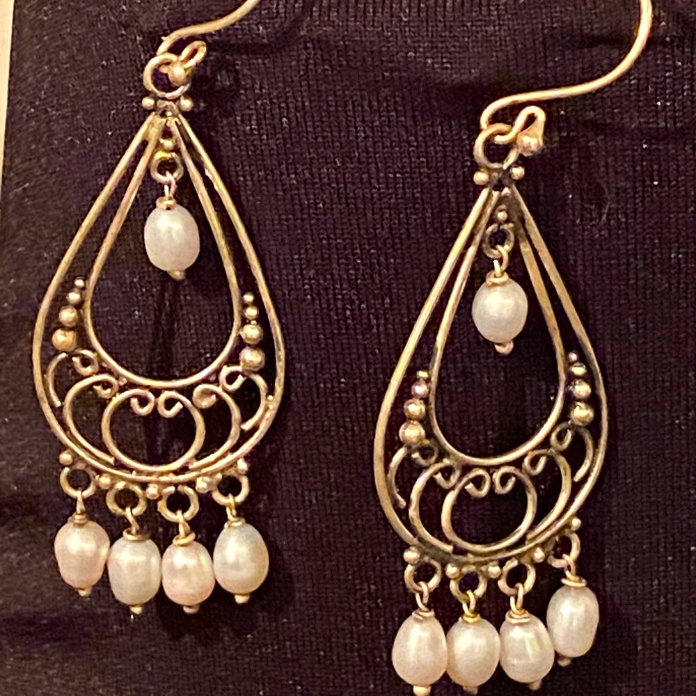 Sterling Silver Fresh Water Pearl Chandelier Earrings